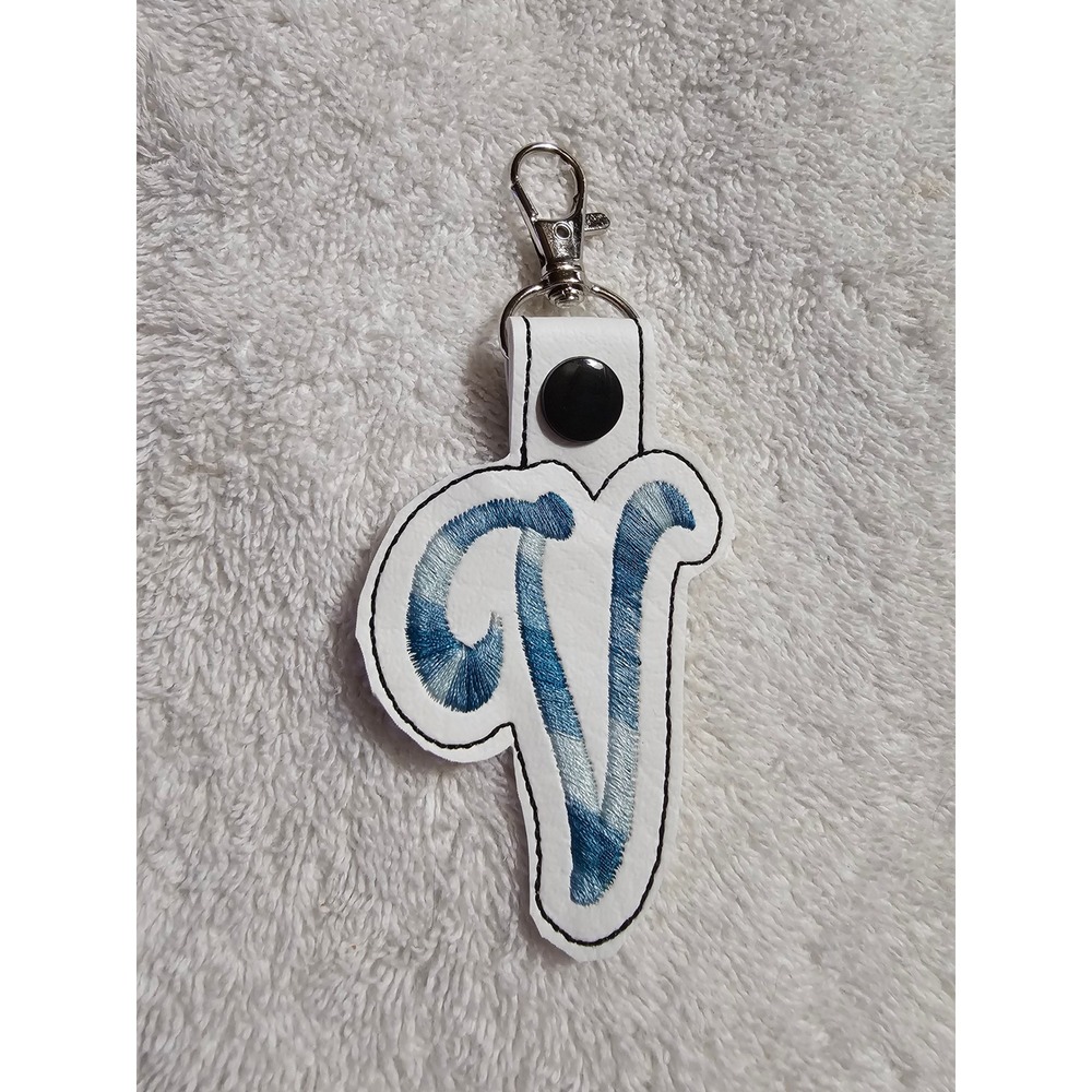 Letter V Keychain Embroidered Initial‎ Bag Charm Backpack Clip Accessory